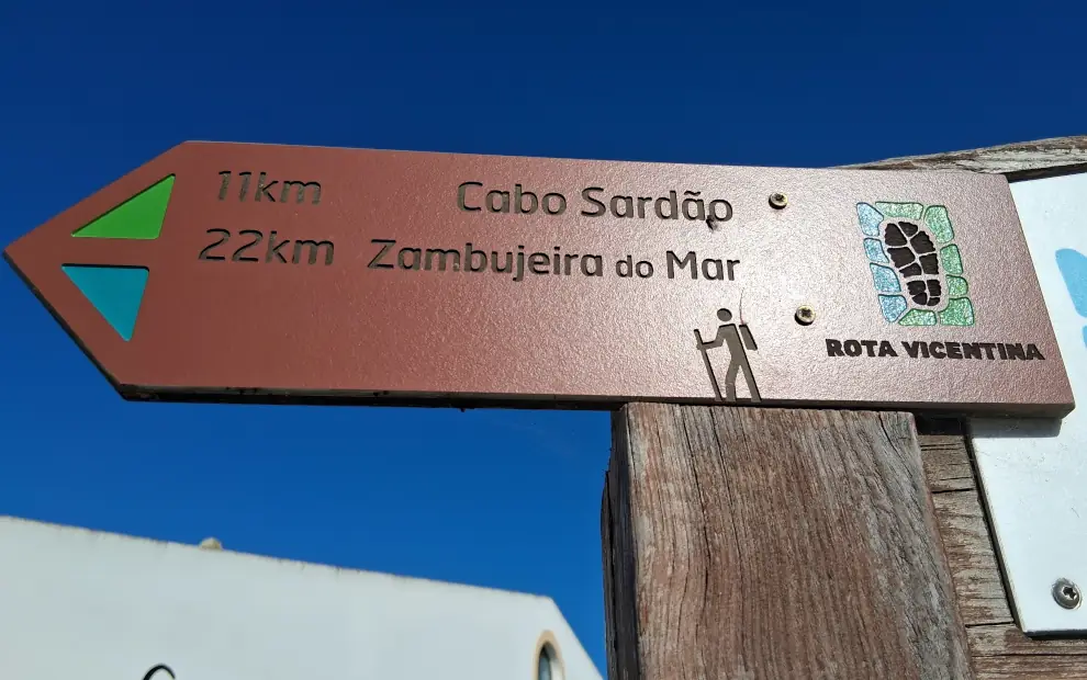 Portugal Fischerweg: Beschilderung zum Cabo Sardão