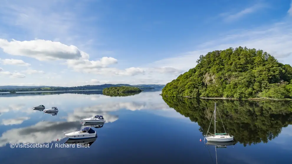 Boats moored at Balmaha at Loch Lomond, © VisitScotland / Richard Elliot