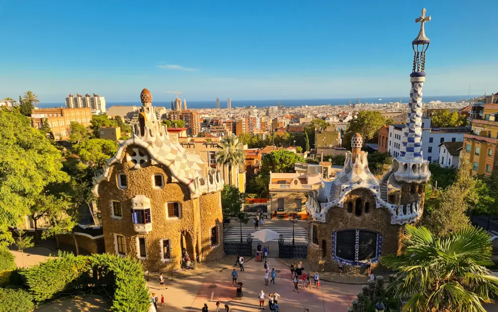 Eisenbahnreise Spanien: Blick auf Barcelona vom Park Güell